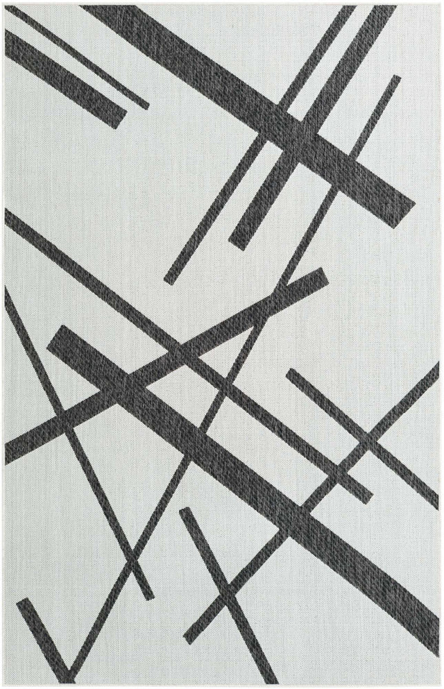 Black and White 5' 3 x 8' Outdoor Modern Rectangle Area Rug Weather Resistant for Patio, Deck, Terrace, Balcony, Porch 100% Polypropylene Modern Outside Carpet for Sale at Rug Engine