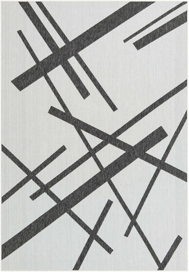 Black and White 7' 1 x 10' Outdoor Modern Rectangle Area Rug Weather Resistant for Patio, Deck, Terrace, Balcony, Porch 100% Polypropylene Modern Outside Carpet for Sale at Rug Engine