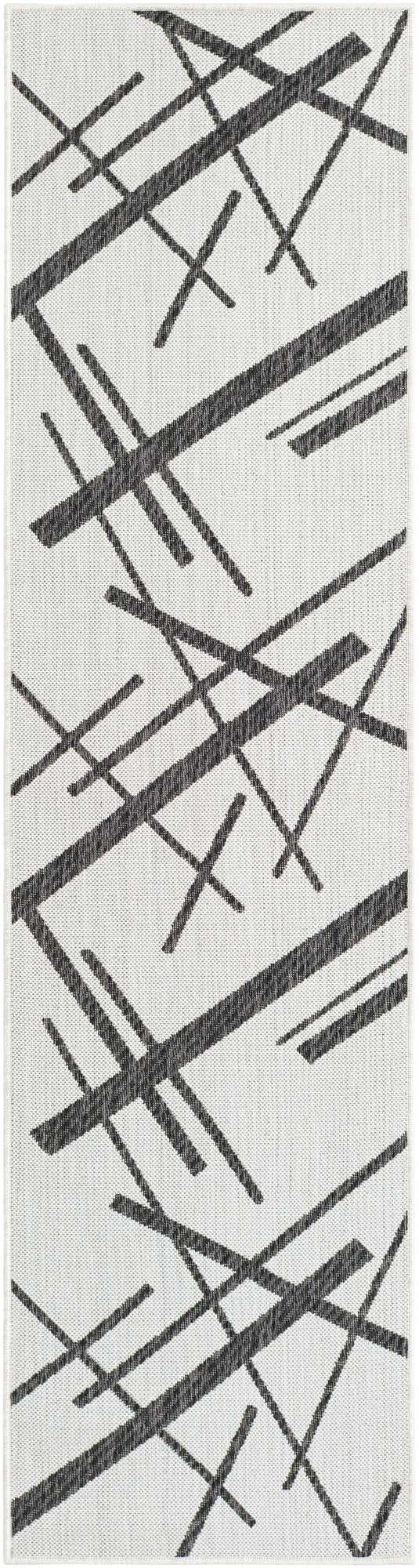 Black and White 2' x 8' Outdoor Modern Runner Area Rug Weather Resistant for Patio, Deck, Terrace, Balcony, Porch 100% Polypropylene Modern Outside Carpet for Sale at Rug Engine