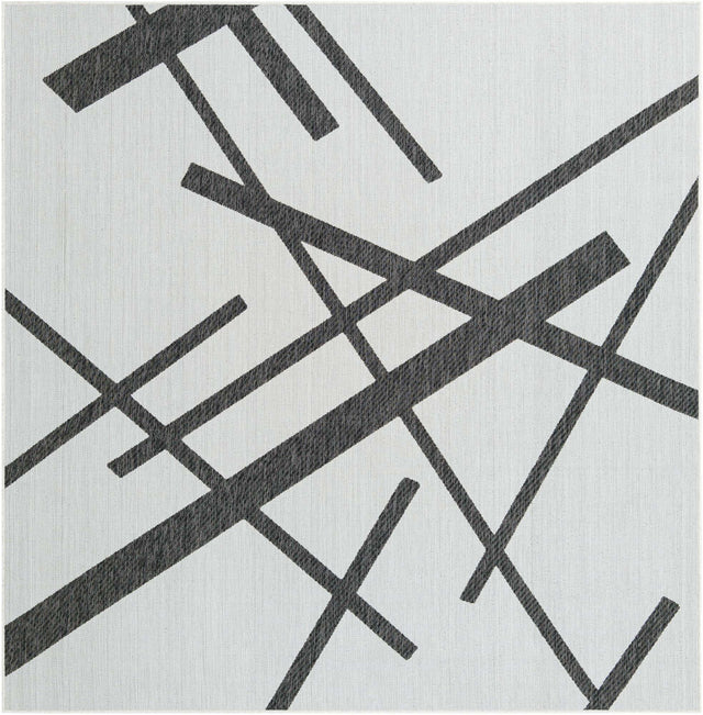 Black and White 7' 10 x 7' 10 Outdoor Modern Square Area Rug Weather Resistant for Patio, Deck, Terrace, Balcony, Porch 100% Polypropylene Modern Outside Carpet for Sale at Rug Engine