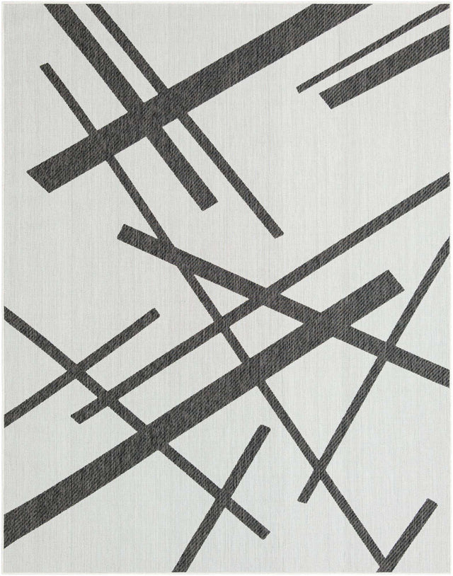Black and White 7' 10 x 10' Outdoor Modern Rectangle Area Rug Weather Resistant for Patio, Deck, Terrace, Balcony, Porch 100% Polypropylene Modern Outside Carpet for Sale at Rug Engine