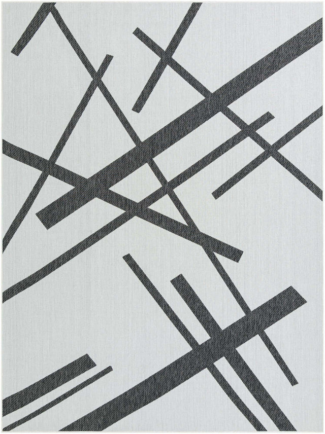 Black and White 9' x 12' Outdoor Modern Rectangle Area Rug Weather Resistant for Patio, Deck, Terrace, Balcony, Porch 100% Polypropylene Modern Outside Carpet for Sale at Rug Engine