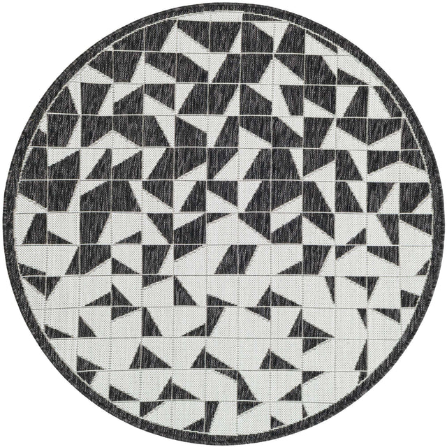 Black and White 4' 1 x 4' 1 Outdoor Modern Round Area Rug Weather Resistant for Patio, Deck, Terrace, Balcony, Porch 100% Polypropylene Modern Outside Carpet for Sale at Rug Engine