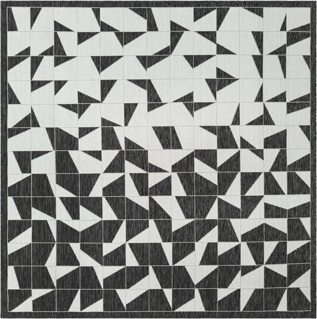 Black and White 7' 10 x 7' 10 Outdoor Modern Square Area Rug Weather Resistant for Patio, Deck, Terrace, Balcony, Porch 100% Polypropylene Modern Outside Carpet for Sale at Rug Engine