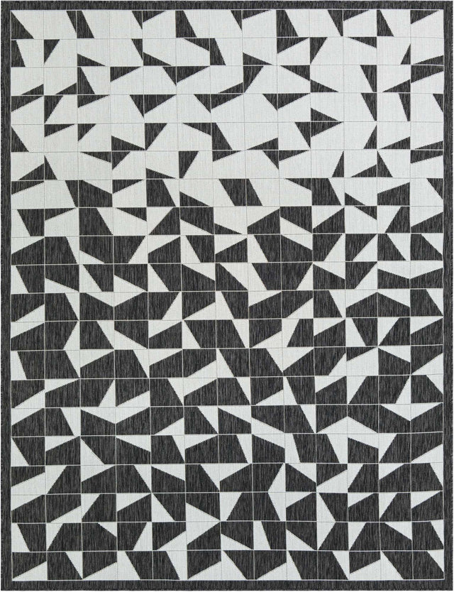 Black and White 7' 10 x 10' Outdoor Modern Rectangle Area Rug Weather Resistant for Patio, Deck, Terrace, Balcony, Porch 100% Polypropylene Modern Outside Carpet for Sale at Rug Engine