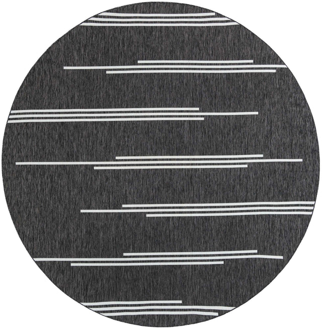 Black and White 10' x 10' Outdoor Modern Round Area Rug Weather Resistant for Patio, Deck, Terrace, Balcony, Porch 100% Polypropylene Modern Outside Carpet for Sale at Rug Engine