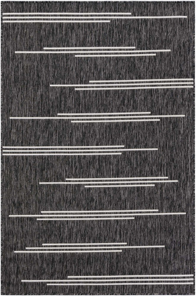 Black and White 4' 1 x 6' 1 Outdoor Modern Rectangle Area Rug Weather Resistant for Patio, Deck, Terrace, Balcony, Porch 100% Polypropylene Modern Outside Carpet for Sale at Rug Engine