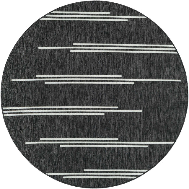 Black and White 6' 1 x 6' 1 Outdoor Modern Round Area Rug Weather Resistant for Patio, Deck, Terrace, Balcony, Porch 100% Polypropylene Modern Outside Carpet for Sale at Rug Engine