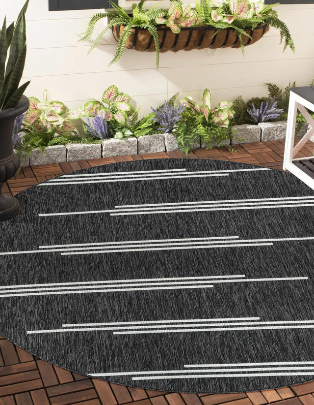 Black and White 3' 1 x 3' 1 Outdoor Modern Round Area Rug Weather Resistant for Patio, Deck, Terrace, Balcony, Porch 100% Polypropylene Modern Outside Carpet for Sale at Rug Engine