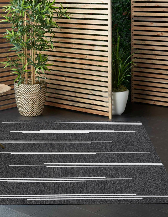 Black and White 10' x 10' Outdoor Modern Square Area Rug Weather Resistant for Patio, Deck, Terrace, Balcony, Porch 100% Polypropylene Modern Outside Carpet for Sale at Rug Engine