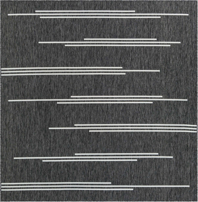 Black and White 7' 10 x 7' 10 Outdoor Modern Square Area Rug Weather Resistant for Patio, Deck, Terrace, Balcony, Porch 100% Polypropylene Modern Outside Carpet for Sale at Rug Engine