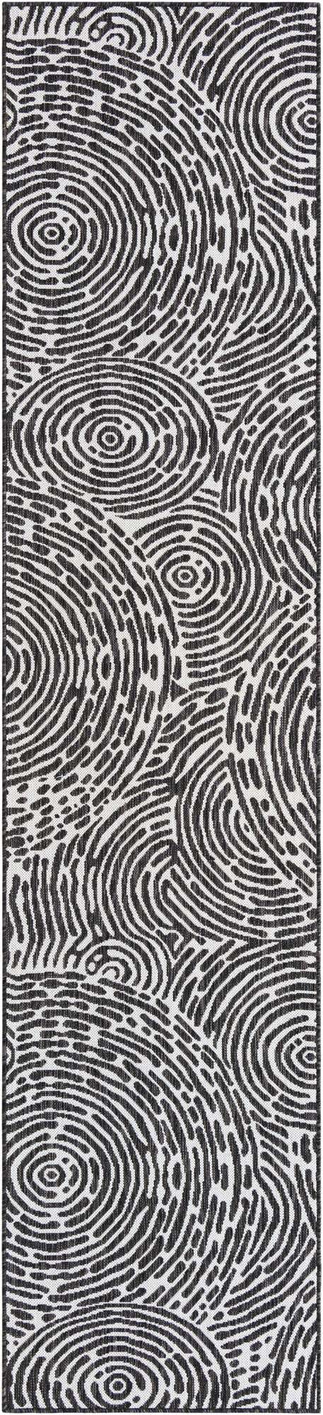 Black and White 2' 7 x 12' Outdoor Modern Runner Area Rug Weather Resistant for Patio, Deck, Terrace, Balcony, Porch 100% Polypropylene Modern Outside Carpet for Sale at Rug Engine