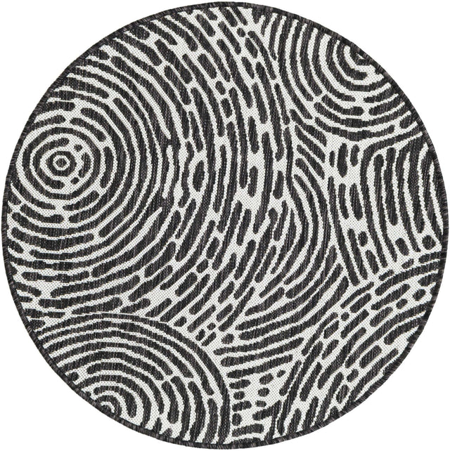 Black and White 3' 1 x 3' 1 Outdoor Modern Round Area Rug Weather Resistant for Patio, Deck, Terrace, Balcony, Porch 100% Polypropylene Modern Outside Carpet for Sale at Rug Engine