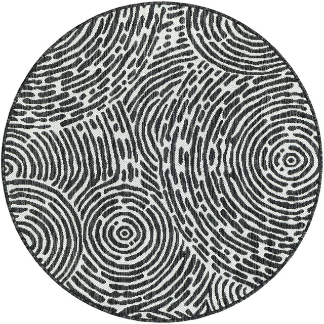 Black and White 4' 1 x 4' 1 Outdoor Modern Round Area Rug Weather Resistant for Patio, Deck, Terrace, Balcony, Porch 100% Polypropylene Modern Outside Carpet for Sale at Rug Engine