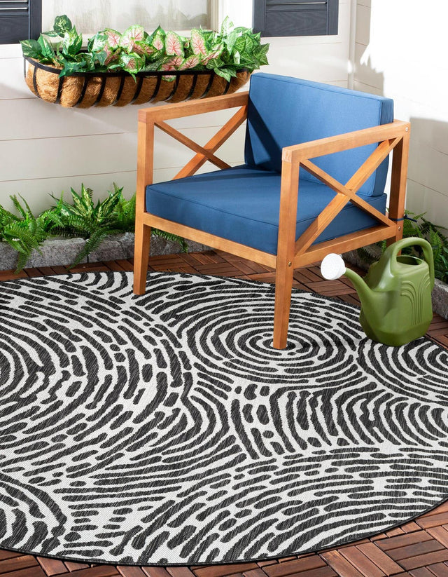 Black and White 4' 1 x 4' 1 Outdoor Modern Round Area Rug Weather Resistant for Patio, Deck, Terrace, Balcony, Porch 100% Polypropylene Modern Outside Carpet for Sale at Rug Engine