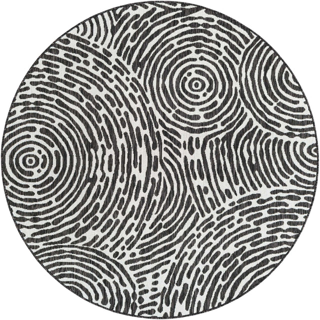 Black and White 6' 1 x 6' 1 Outdoor Modern Round Area Rug Weather Resistant for Patio, Deck, Terrace, Balcony, Porch 100% Polypropylene Modern Outside Carpet for Sale at Rug Engine