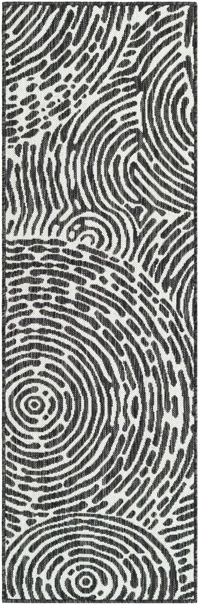 Black and White 2' x 6' 1 Outdoor Modern Runner Area Rug Weather Resistant for Patio, Deck, Terrace, Balcony, Porch 100% Polypropylene Modern Outside Carpet for Sale at Rug Engine