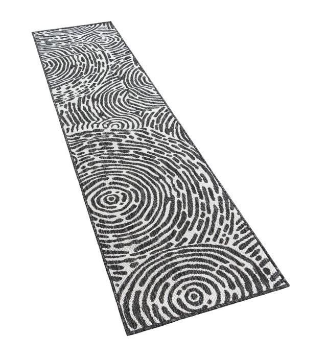 Black and White 2' x 8' Outdoor Modern Runner Area Rug Weather Resistant for Patio, Deck, Terrace, Balcony, Porch 100% Polypropylene Modern Outside Carpet for Sale at Rug Engine