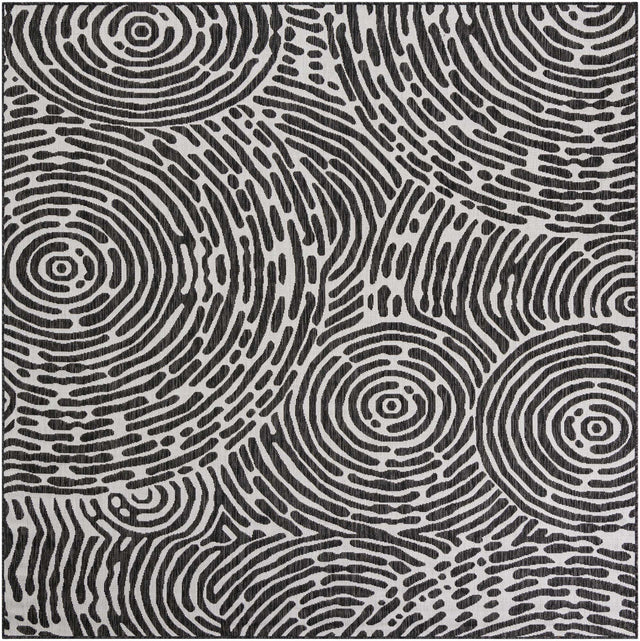 Black and White 7' 10 x 7' 10 Outdoor Modern Square Area Rug Weather Resistant for Patio, Deck, Terrace, Balcony, Porch 100% Polypropylene Modern Outside Carpet for Sale at Rug Engine