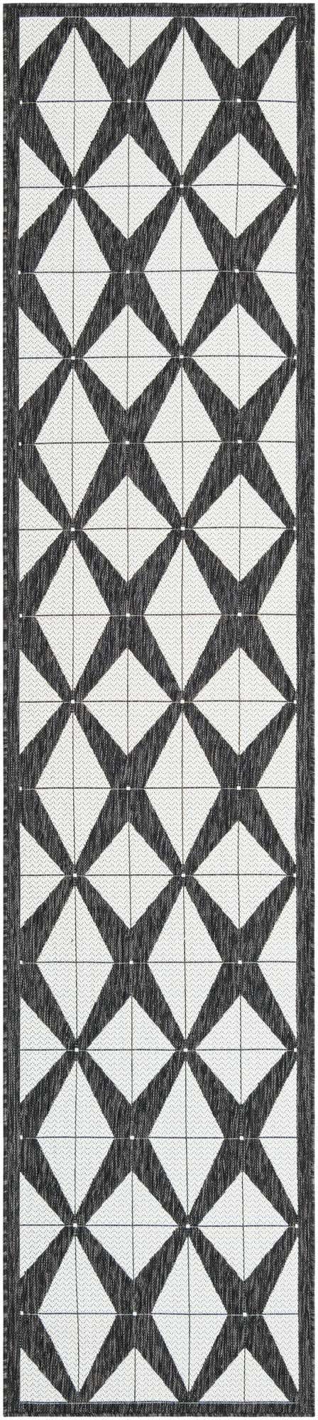 Black and White 2' 7 x 12' Outdoor Modern Runner Area Rug Weather Resistant for Patio, Deck, Terrace, Balcony, Porch 100% Polypropylene Modern Outside Carpet for Sale at Rug Engine