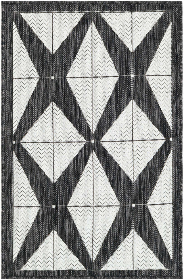 Black and White 2' x 3' 1 Outdoor Modern Rectangle Area Rug Weather Resistant for Patio, Deck, Terrace, Balcony, Porch 100% Polypropylene Modern Outside Carpet for Sale at Rug Engine