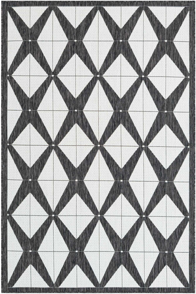 Black and White 5' 3 x 8' Outdoor Modern Rectangle Area Rug Weather Resistant for Patio, Deck, Terrace, Balcony, Porch 100% Polypropylene Modern Outside Carpet for Sale at Rug Engine