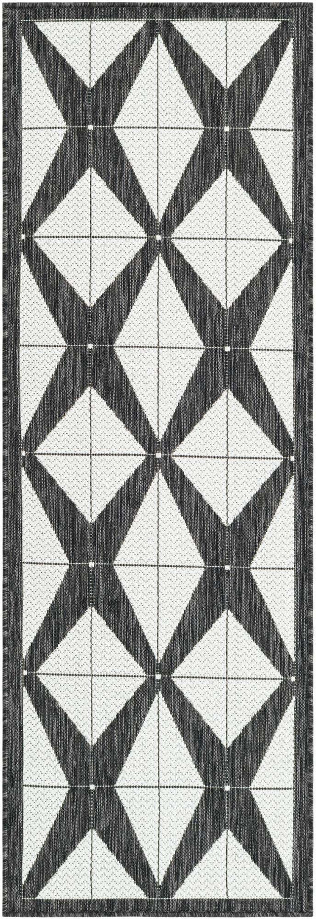 Black and White 2' x 6' 1 Outdoor Modern Runner Area Rug Weather Resistant for Patio, Deck, Terrace, Balcony, Porch 100% Polypropylene Modern Outside Carpet for Sale at Rug Engine