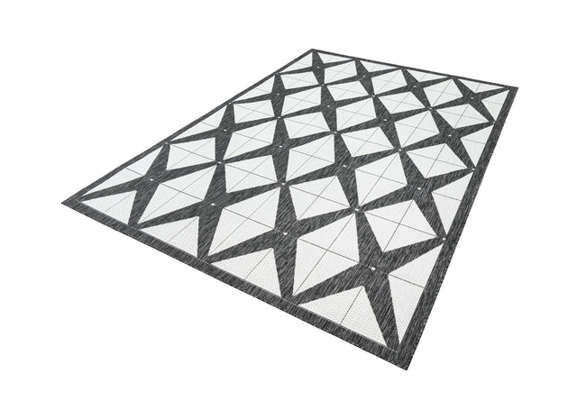 Black and White 6' 1 x 9' Outdoor Modern Rectangle Area Rug Weather Resistant for Patio, Deck, Terrace, Balcony, Porch 100% Polypropylene Modern Outside Carpet for Sale at Rug Engine