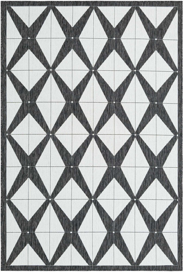 Black and White 6' 1 x 9' Outdoor Modern Rectangle Area Rug Weather Resistant for Patio, Deck, Terrace, Balcony, Porch 100% Polypropylene Modern Outside Carpet for Sale at Rug Engine