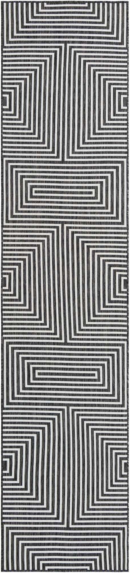 Black and White 2' 7 x 12' Outdoor Modern Runner Area Rug Weather Resistant for Patio, Deck, Terrace, Balcony, Porch 100% Polypropylene Modern Outside Carpet for Sale at Rug Engine