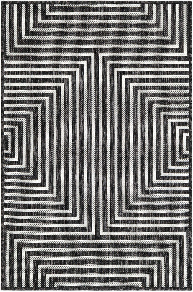 Black and White 2' x 3' 1 Outdoor Modern Rectangle Area Rug Weather Resistant for Patio, Deck, Terrace, Balcony, Porch 100% Polypropylene Modern Outside Carpet for Sale at Rug Engine