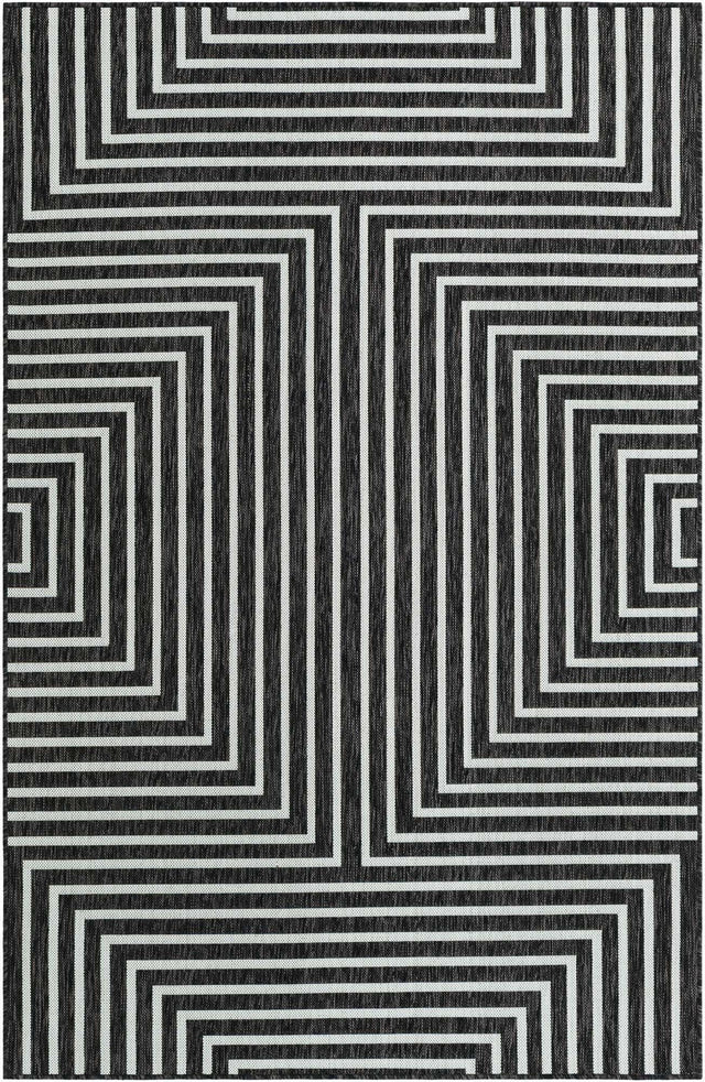 Black and White 5' 3 x 8' Outdoor Modern Rectangle Area Rug Weather Resistant for Patio, Deck, Terrace, Balcony, Porch 100% Polypropylene Modern Outside Carpet for Sale at Rug Engine
