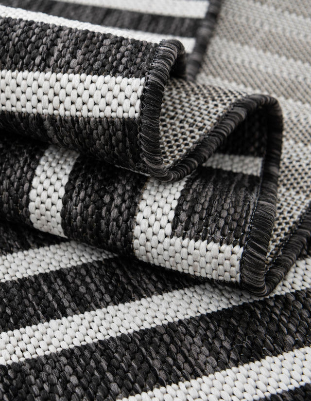 Black and White 2' x 8' Outdoor Modern Runner Area Rug Weather Resistant for Patio, Deck, Terrace, Balcony, Porch 100% Polypropylene Modern Outside Carpet for Sale at Rug Engine