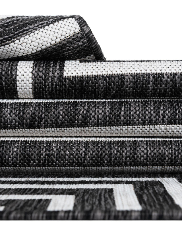 Black and White 2' x 8' Outdoor Modern Runner Area Rug Weather Resistant for Patio, Deck, Terrace, Balcony, Porch 100% Polypropylene Modern Outside Carpet for Sale at Rug Engine