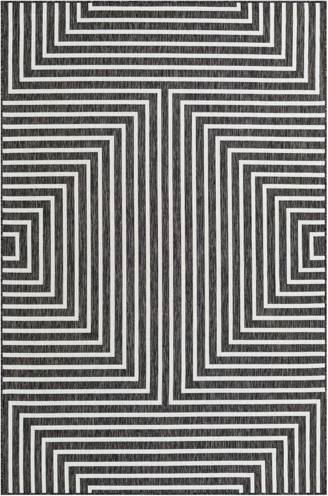 Black and White 6' 1 x 9' Outdoor Modern Rectangle Area Rug Weather Resistant for Patio, Deck, Terrace, Balcony, Porch 100% Polypropylene Modern Outside Carpet for Sale at Rug Engine