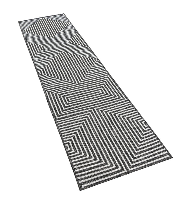 Black and White 2' x 8' Outdoor Modern Runner Area Rug Weather Resistant for Patio, Deck, Terrace, Balcony, Porch 100% Polypropylene Modern Outside Carpet for Sale at Rug Engine