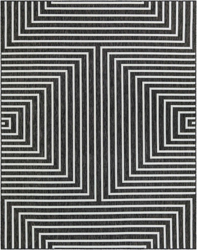 Black and White 7' 10 x 10' Outdoor Modern Rectangle Area Rug Weather Resistant for Patio, Deck, Terrace, Balcony, Porch 100% Polypropylene Modern Outside Carpet for Sale at Rug Engine