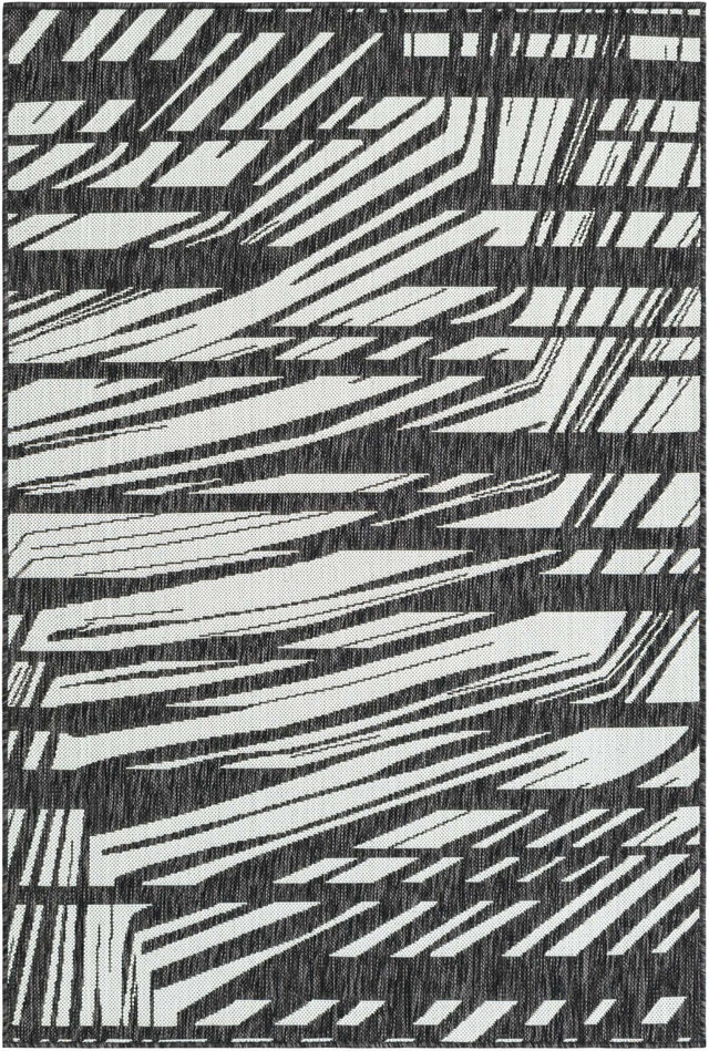 Black and White 4' 1 x 6' 1 Outdoor Modern Rectangle Area Rug Weather Resistant for Patio, Deck, Terrace, Balcony, Porch 100% Polypropylene Modern Outside Carpet for Sale at Rug Engine