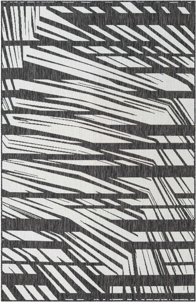 Black and White 5' 3 x 8' Outdoor Modern Rectangle Area Rug Weather Resistant for Patio, Deck, Terrace, Balcony, Porch 100% Polypropylene Modern Outside Carpet for Sale at Rug Engine