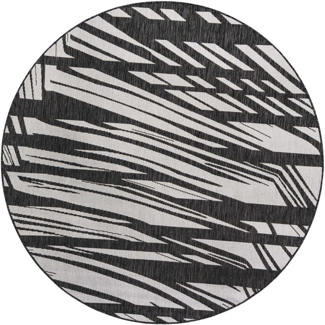 Black and White 6' 1 x 6' 1 Outdoor Modern Round Area Rug Weather Resistant for Patio, Deck, Terrace, Balcony, Porch 100% Polypropylene Modern Outside Carpet for Sale at Rug Engine