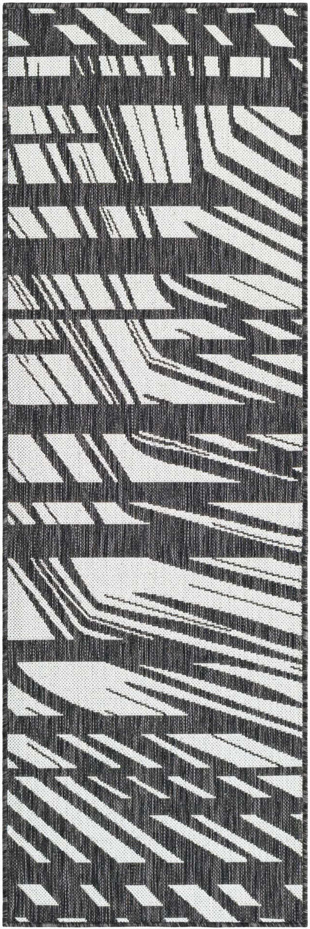 Black and White 2' x 6' 1 Outdoor Modern Runner Area Rug Weather Resistant for Patio, Deck, Terrace, Balcony, Porch 100% Polypropylene Modern Outside Carpet for Sale at Rug Engine