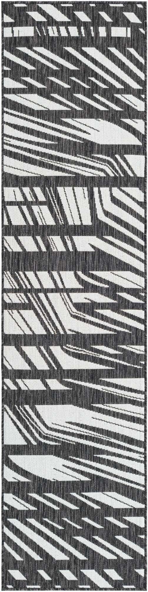 Black and White 2' x 8' Outdoor Modern Runner Area Rug Weather Resistant for Patio, Deck, Terrace, Balcony, Porch 100% Polypropylene Modern Outside Carpet for Sale at Rug Engine