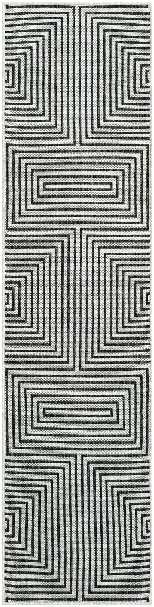 White and Black 2' x 8' Outdoor Modern Runner Area Rug Weather Resistant for Patio, Deck, Terrace, Balcony, Porch 100% Polypropylene Modern Outside Carpet for Sale at Rug Engine