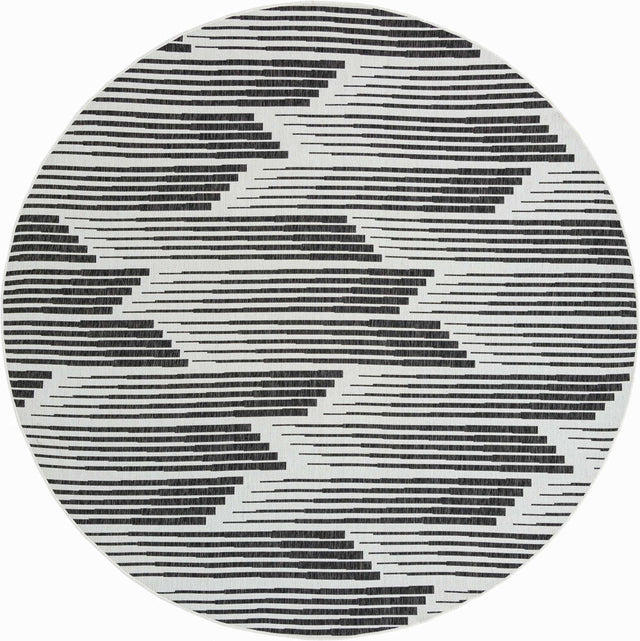 Black and White 10' x 10' Outdoor Modern Round Area Rug Weather Resistant for Patio, Deck, Terrace, Balcony, Porch 100% Polypropylene Modern Outside Carpet for Sale at Rug Engine