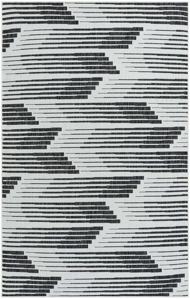 Black and White 5' 3 x 8' Outdoor Modern Rectangle Area Rug Weather Resistant for Patio, Deck, Terrace, Balcony, Porch 100% Polypropylene Modern Outside Carpet for Sale at Rug Engine