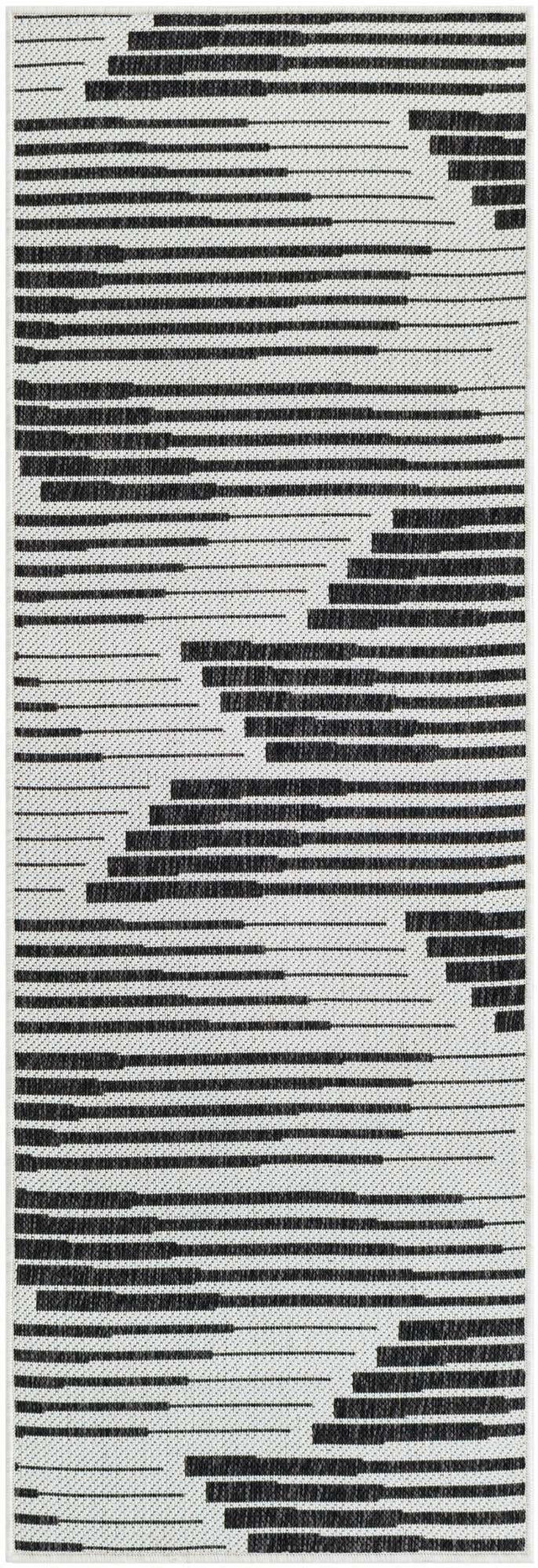 Black and White 2' x 6' 1 Outdoor Modern Runner Area Rug Weather Resistant for Patio, Deck, Terrace, Balcony, Porch 100% Polypropylene Modern Outside Carpet for Sale at Rug Engine
