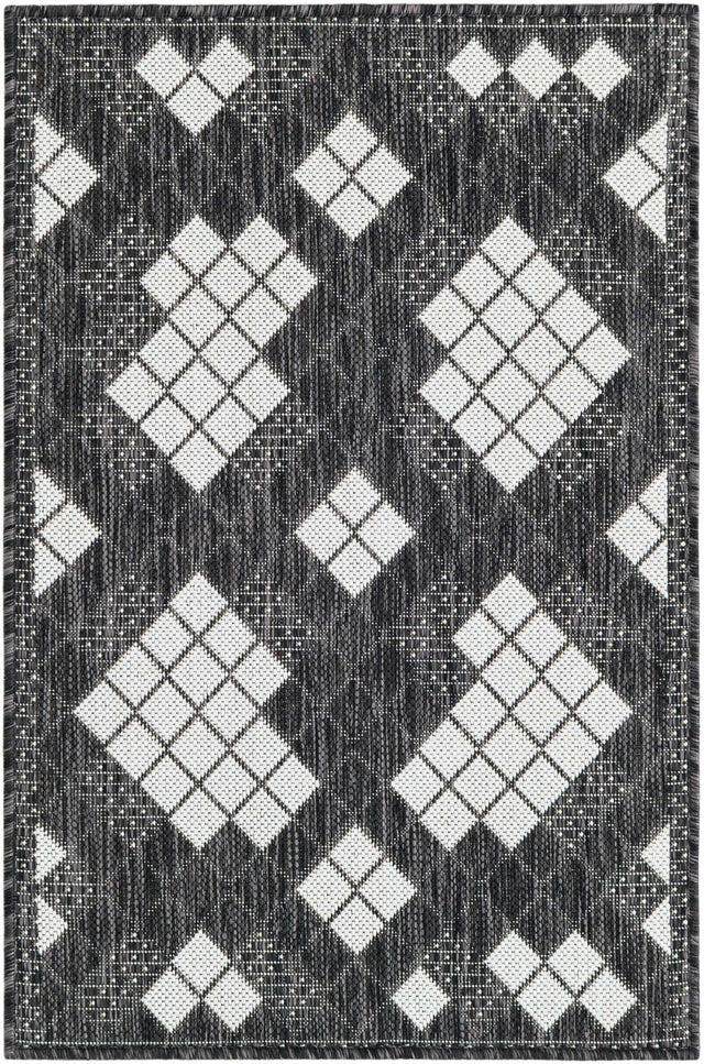 Black and White 2' x 3' 1 Outdoor Modern Rectangle Area Rug Weather Resistant for Patio, Deck, Terrace, Balcony, Porch 100% Polypropylene Modern Outside Carpet for Sale at Rug Engine