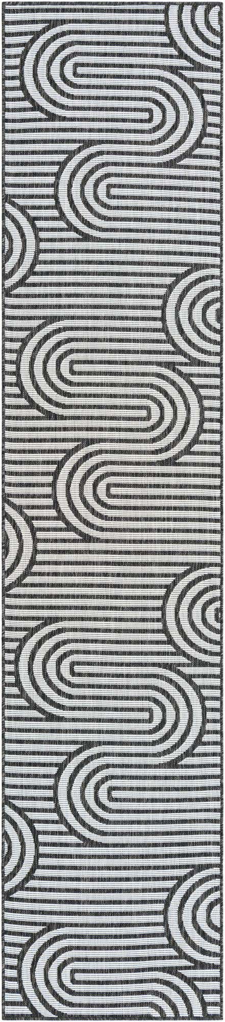 Black and White 2' 7 x 12' Outdoor Modern Runner Area Rug Weather Resistant for Patio, Deck, Terrace, Balcony, Porch 100% Polypropylene Modern Outside Carpet for Sale at Rug Engine