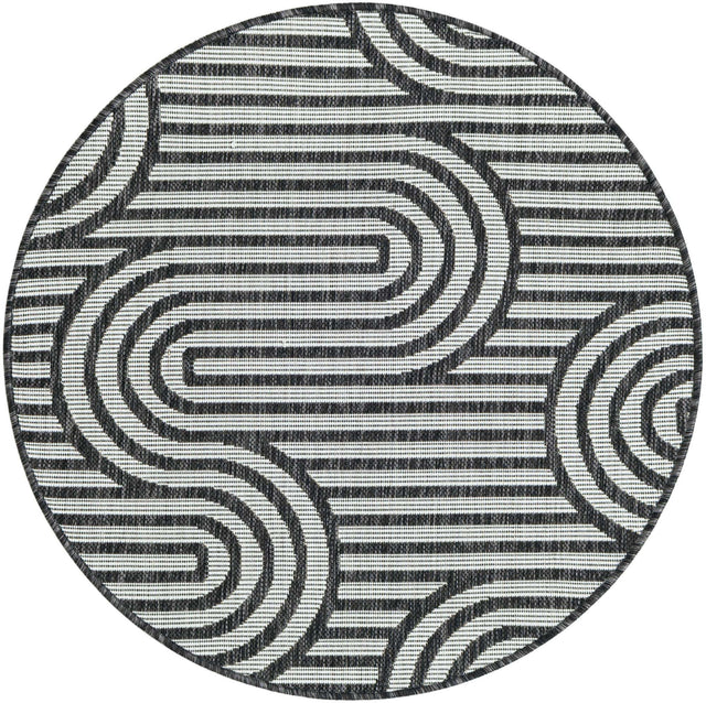 Black and White 3' 1 x 3' 1 Outdoor Modern Round Area Rug Weather Resistant for Patio, Deck, Terrace, Balcony, Porch 100% Polypropylene Modern Outside Carpet for Sale at Rug Engine