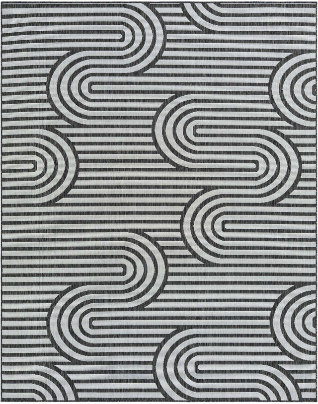 Black and White 7' 10 x 10' Outdoor Modern Rectangle Area Rug Weather Resistant for Patio, Deck, Terrace, Balcony, Porch 100% Polypropylene Modern Outside Carpet for Sale at Rug Engine